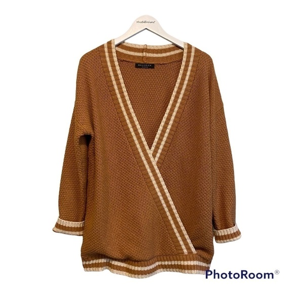Maverick The Collection Cassandra V-Neck Sweater | browns and cream | size M/L - Picture 1 of 13